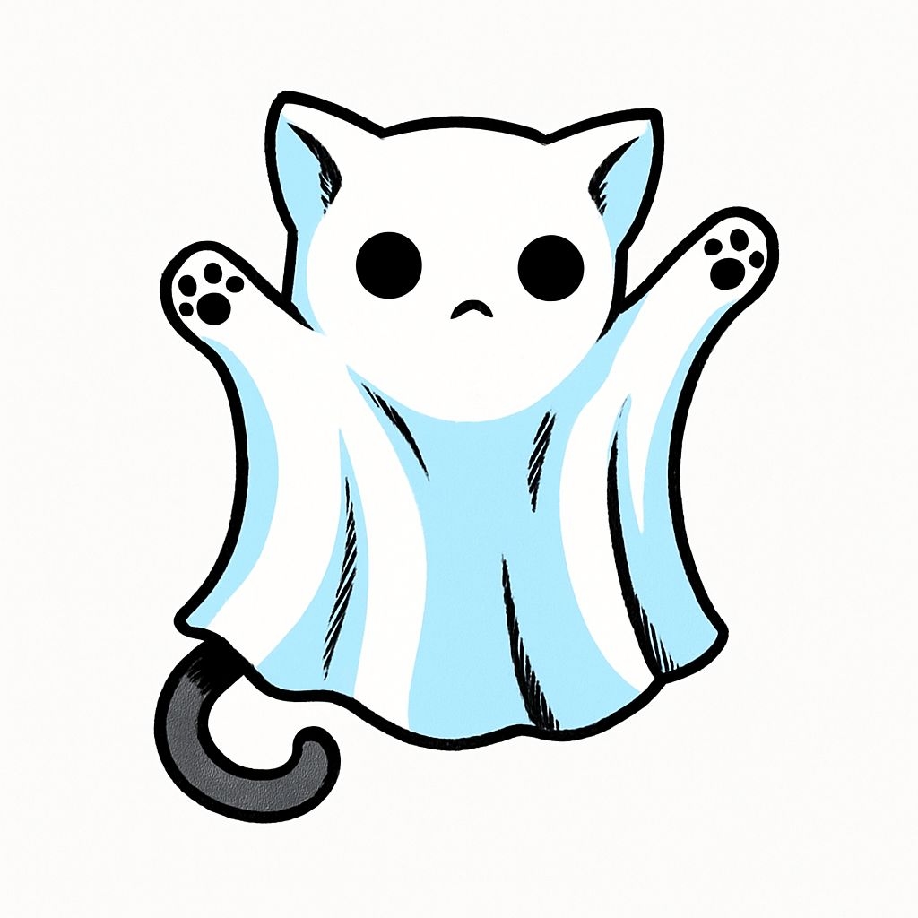 Adorable Cat-Shaped Ghost Cartoon Illustration Sticker