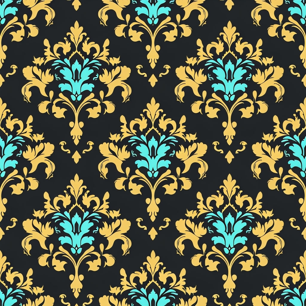 Elegant Gold Floral Damask Pattern on Charcoal Background Seamless Pattern