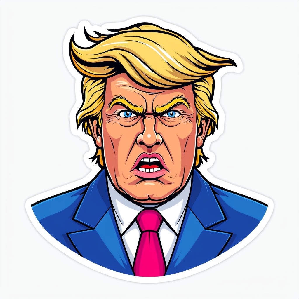 Bold Cartoon Donald Trump Illustration with Vibrant Colors Sticker