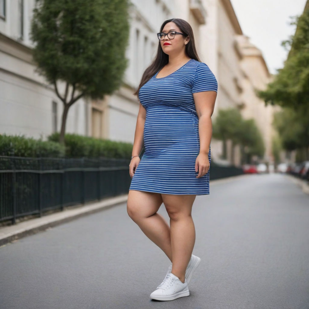 fat woman wears a skinny short dress slit