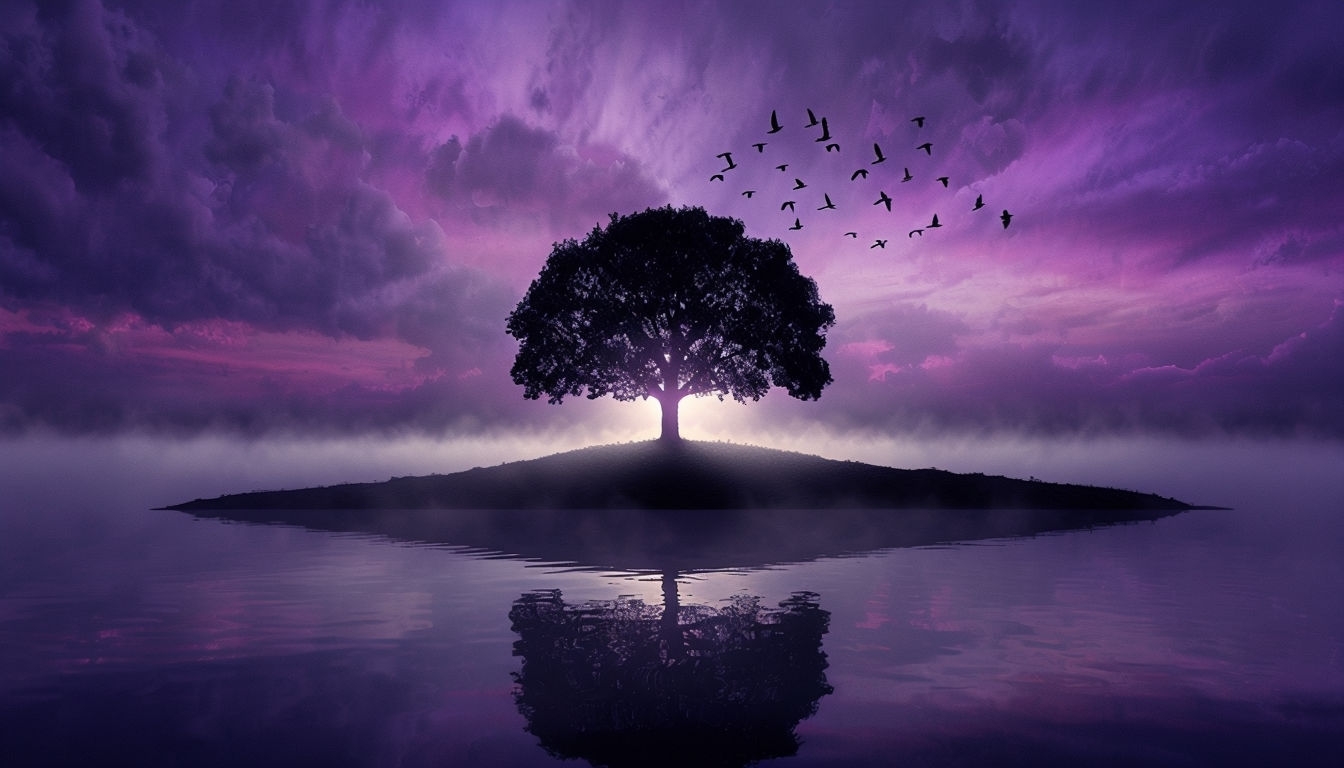 Mystical Tree and Colorful Sky Landscape Virtual Background