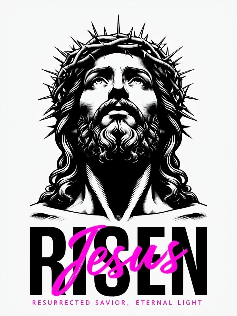 Striking Jesus Christ RISEN Neon Art Graphic T-Shirt