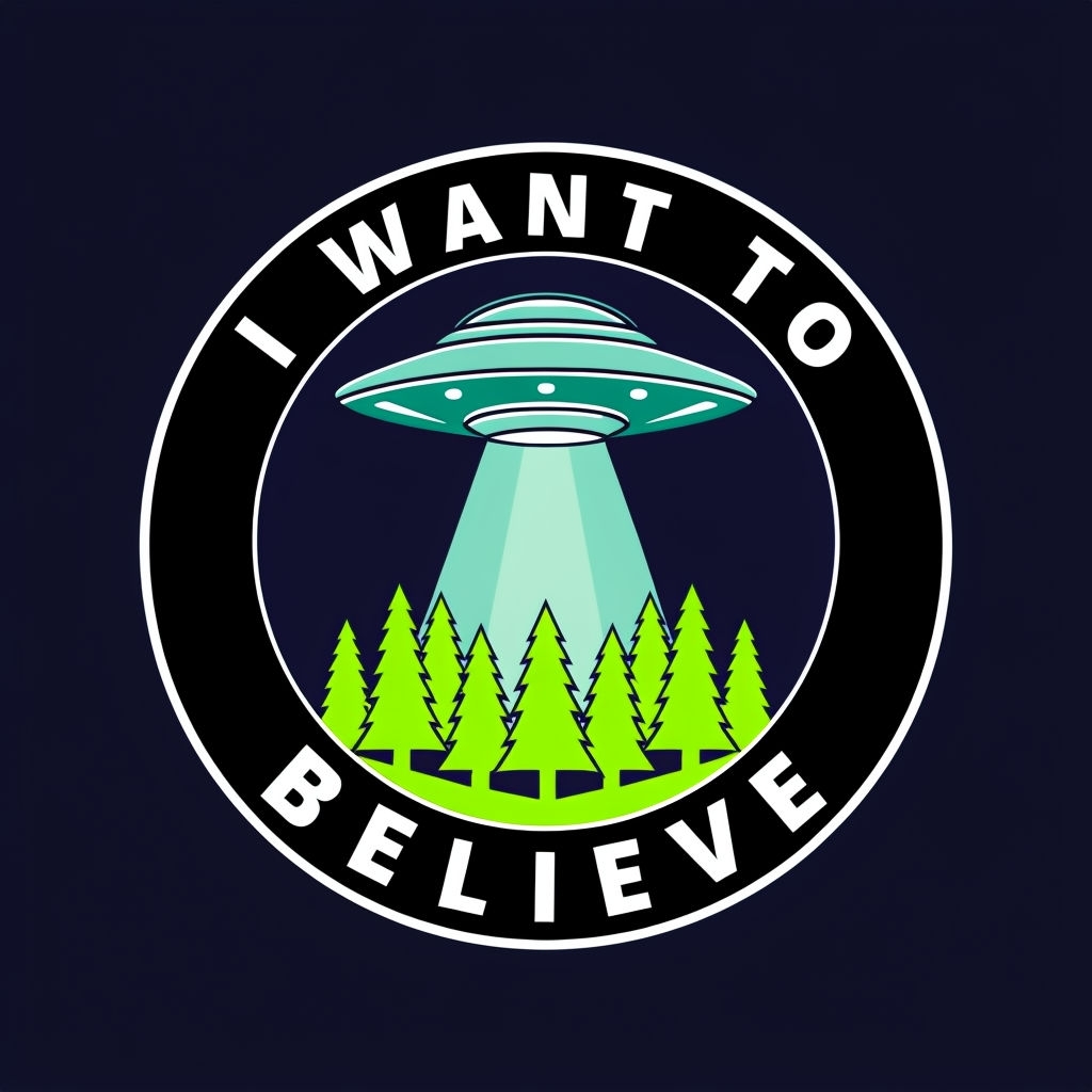 UFO and Pine Trees I Want to Believe Graphic T-Shirt