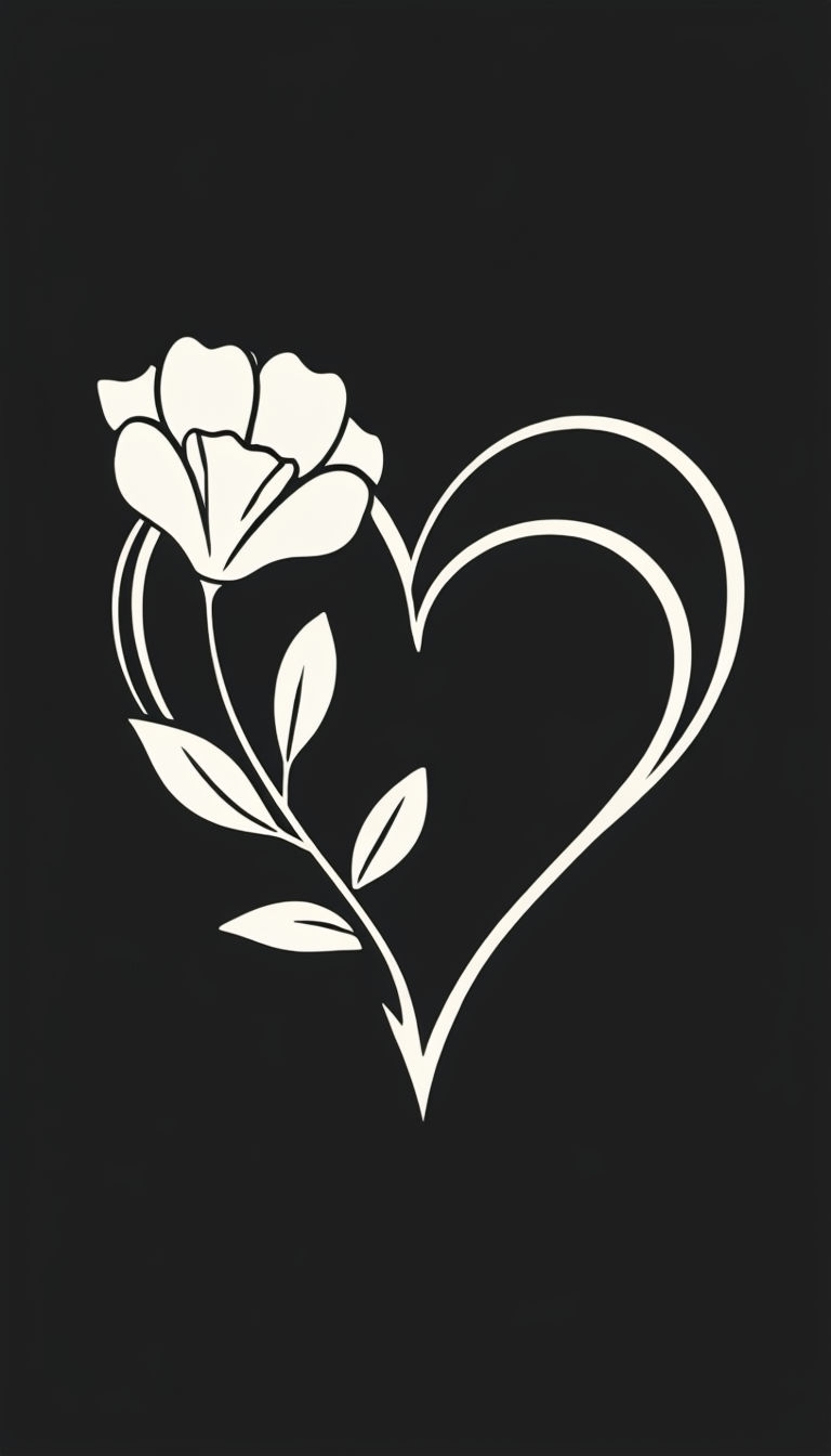 Elegant Minimalist Heart and Flower Line Art T-Shirt