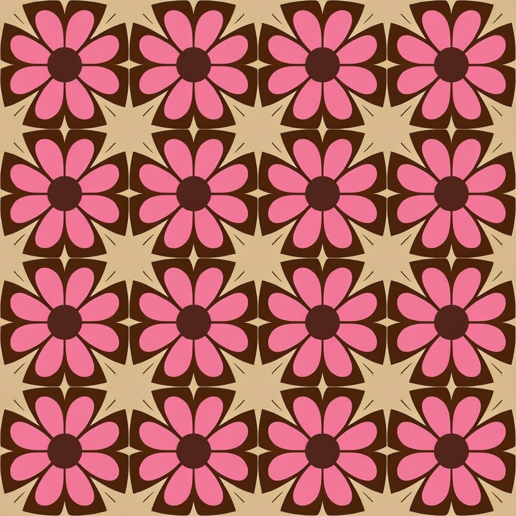 Vintage Retro Geometric Floral Pattern in Pink and Brown Seamless Pattern