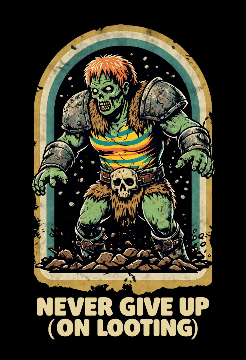 Goofy Zombie Barbarian Mashup Retro Design T-shirt