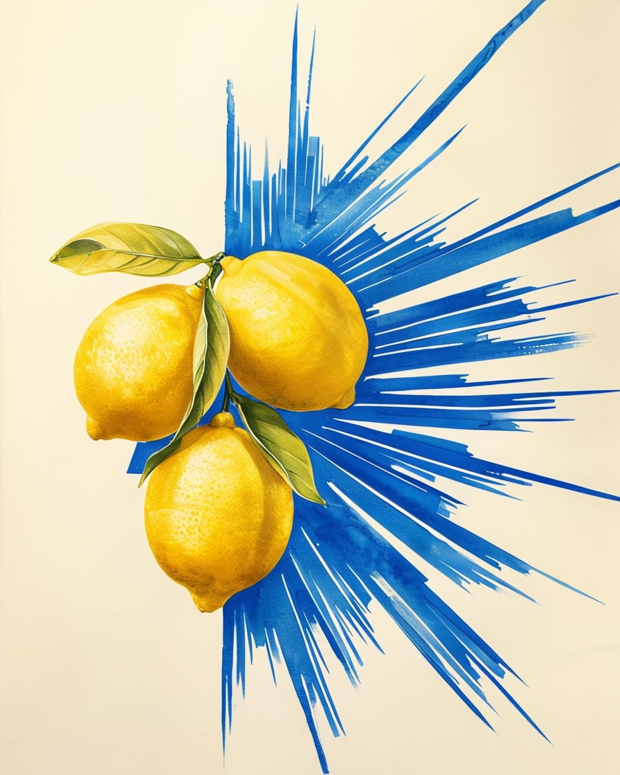Vibrant Yellow Lemons with Energetic Blue Rays T-Shirt