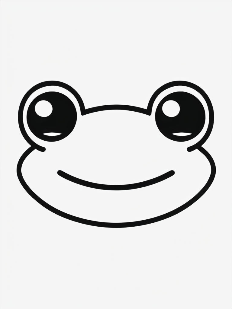 Minimalist Cartoon Frog Face Illustration for Coloring Book Pages