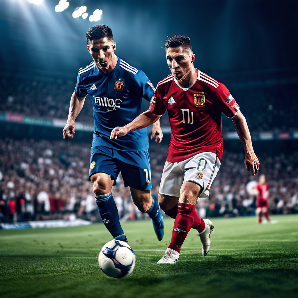 Cristiano Ronaldo executing a nutmeg on Lionel Messi during by