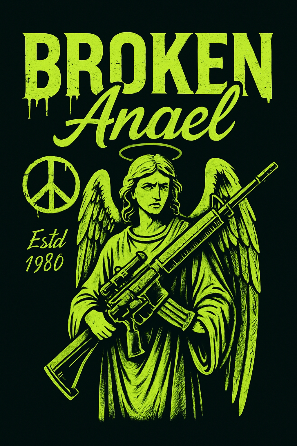 Neon Lime Green Angel with Assault Rifle Graphic T-Shirt