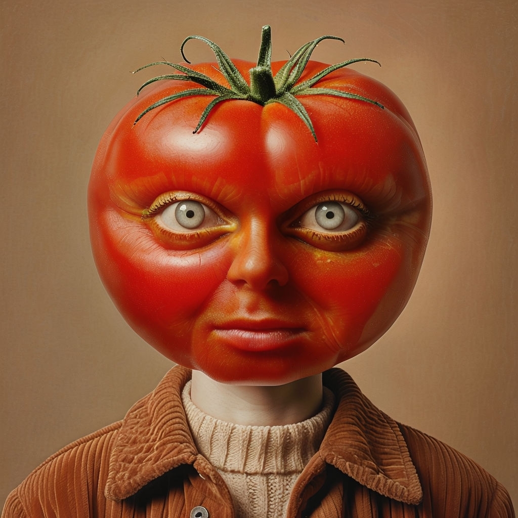 Surreal Tomato Face Portrait with Human Features Art
