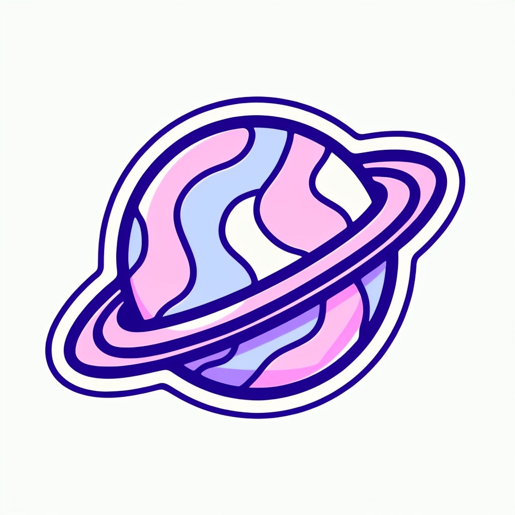 Playful Cartoon Planet with Pastel Stripes Illustration Sticker