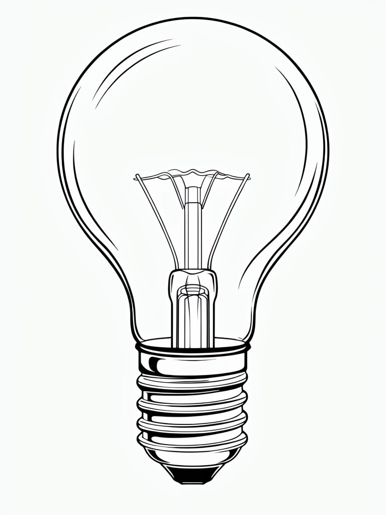 Minimalist Black and White Light Bulb Coloring Page Design