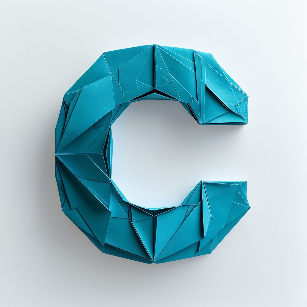 Vibrant Cyan Origami C Monogram Design on White Background Monogram