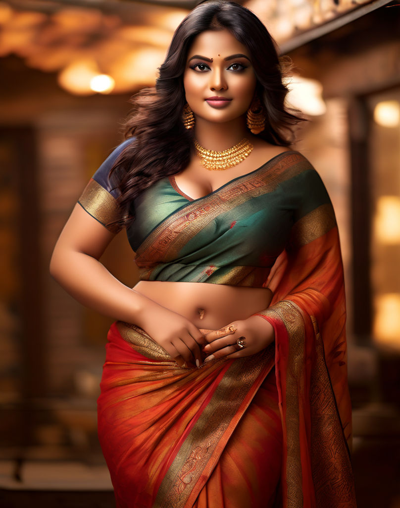 Big boobs chubby fit girl in saree With lusty face thick fat hair