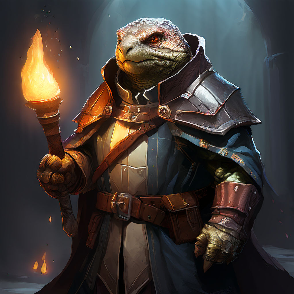 Tortle cleric dnd 5e holding a hammer and wearing a coat by Christina ...