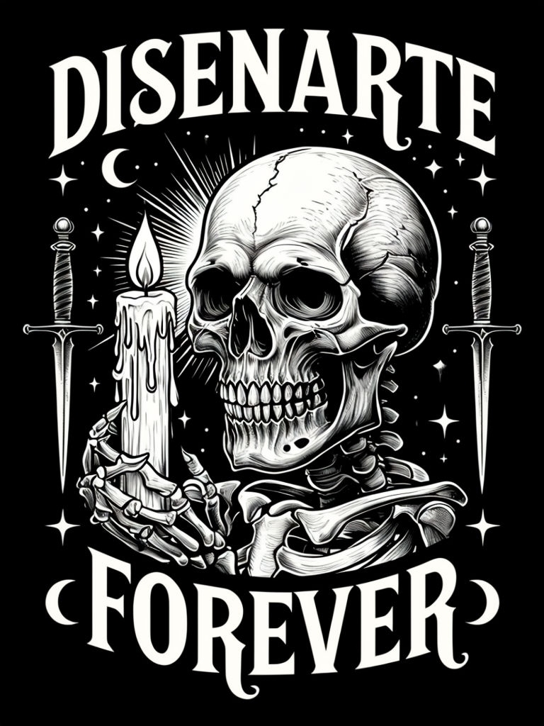Gothic Skull Illustration with Candles and Moons T-shirt