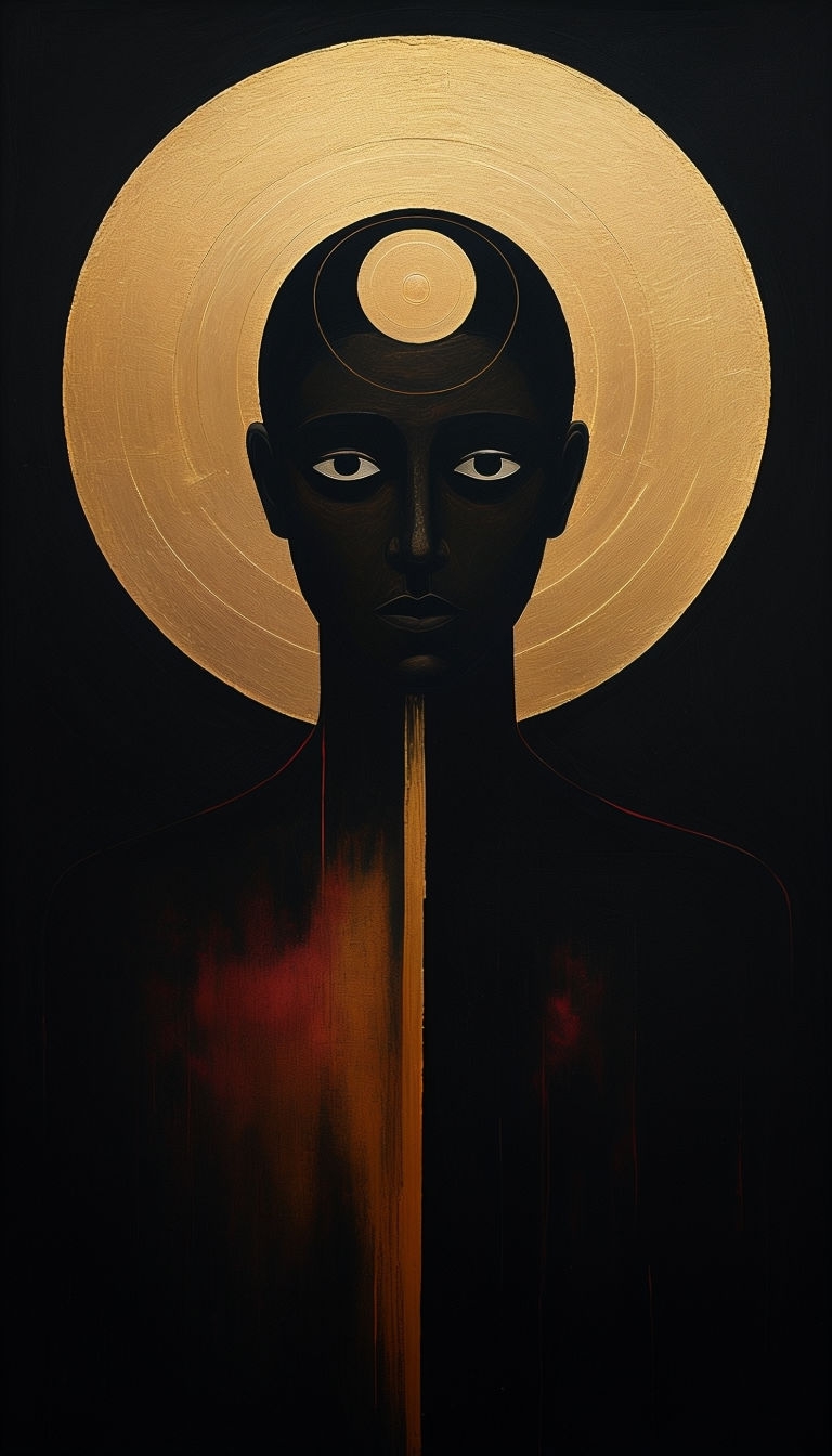 Surreal Abstract Figure with Golden Halo and Dark Background Mobile Wallpaper