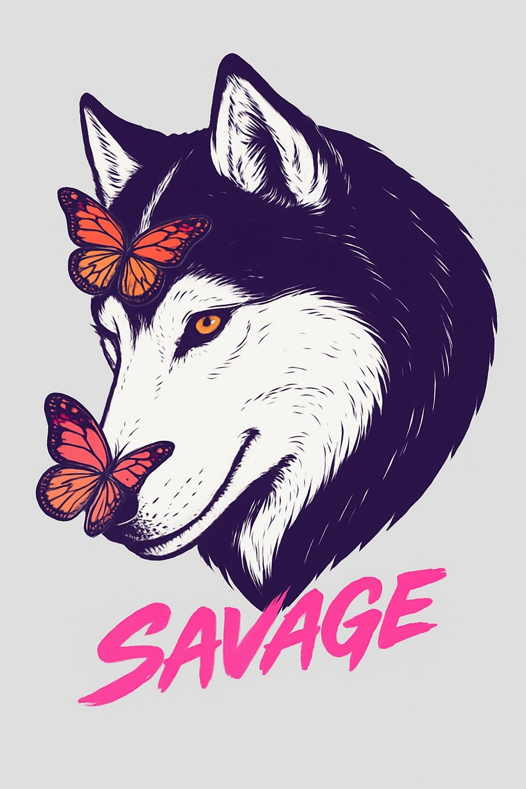 Modern Graphic Husky Dog and Butterflies Poster