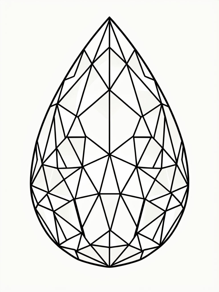 Elegant Black and White Teardrop Gemstone Illustration Coloring Book Pages
