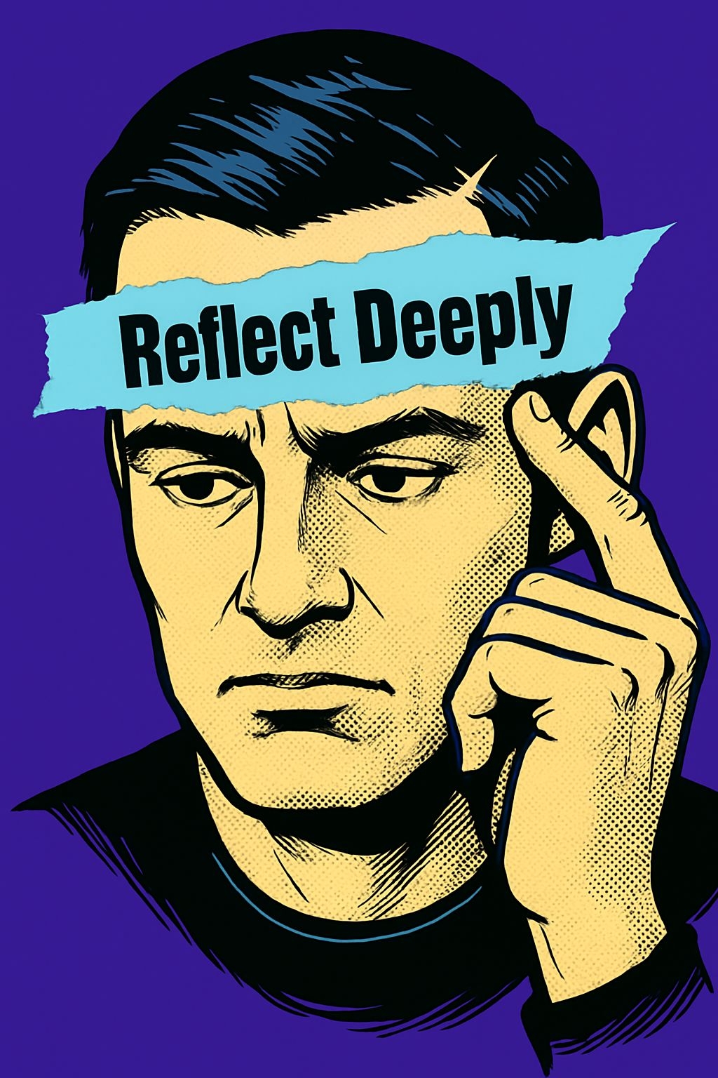 Contemplative Man's Face with Reflect Deeply Text Art