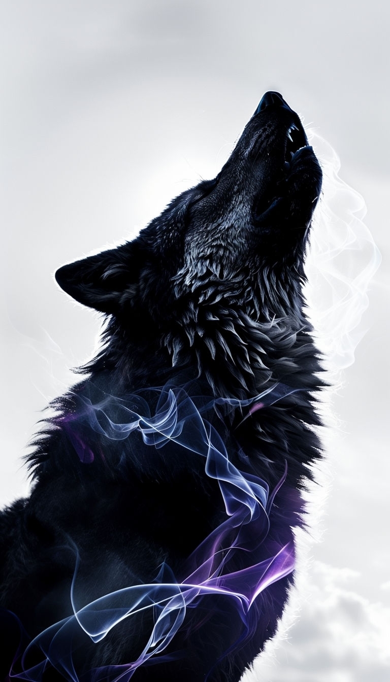 Majestic Black Wolf Howling with Ethereal Energy Mobile Wallpaper