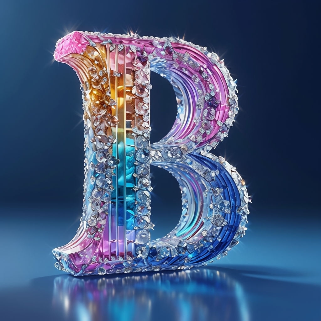 Elegant Crystal Letter B with Gemstone Design Artwork Monogram