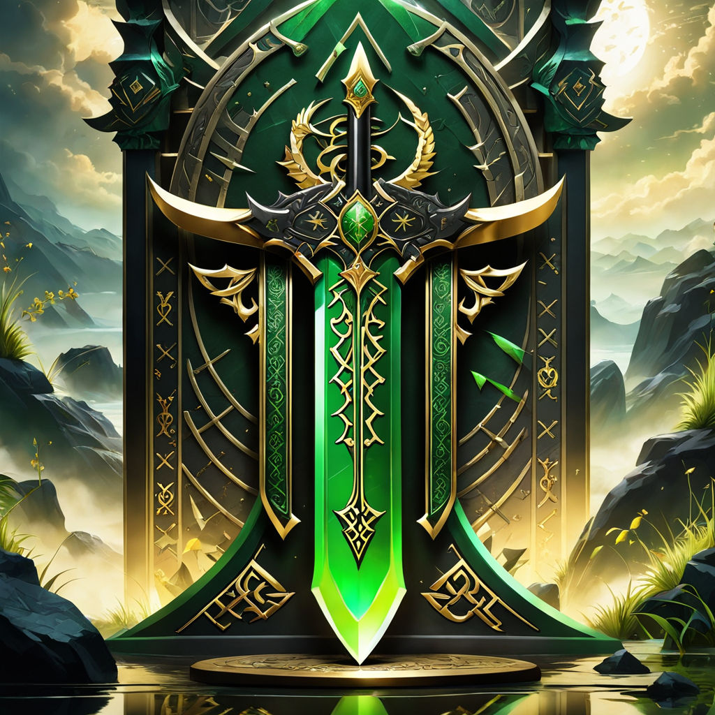 Black-Green Great Sword with golden runes and sigils by Pringles ...