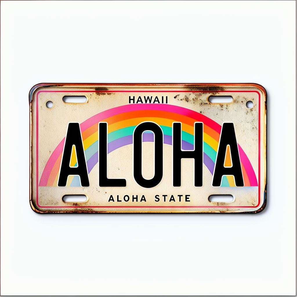 Vintage Hawaiian Aloha License Plate Illustration Sticker