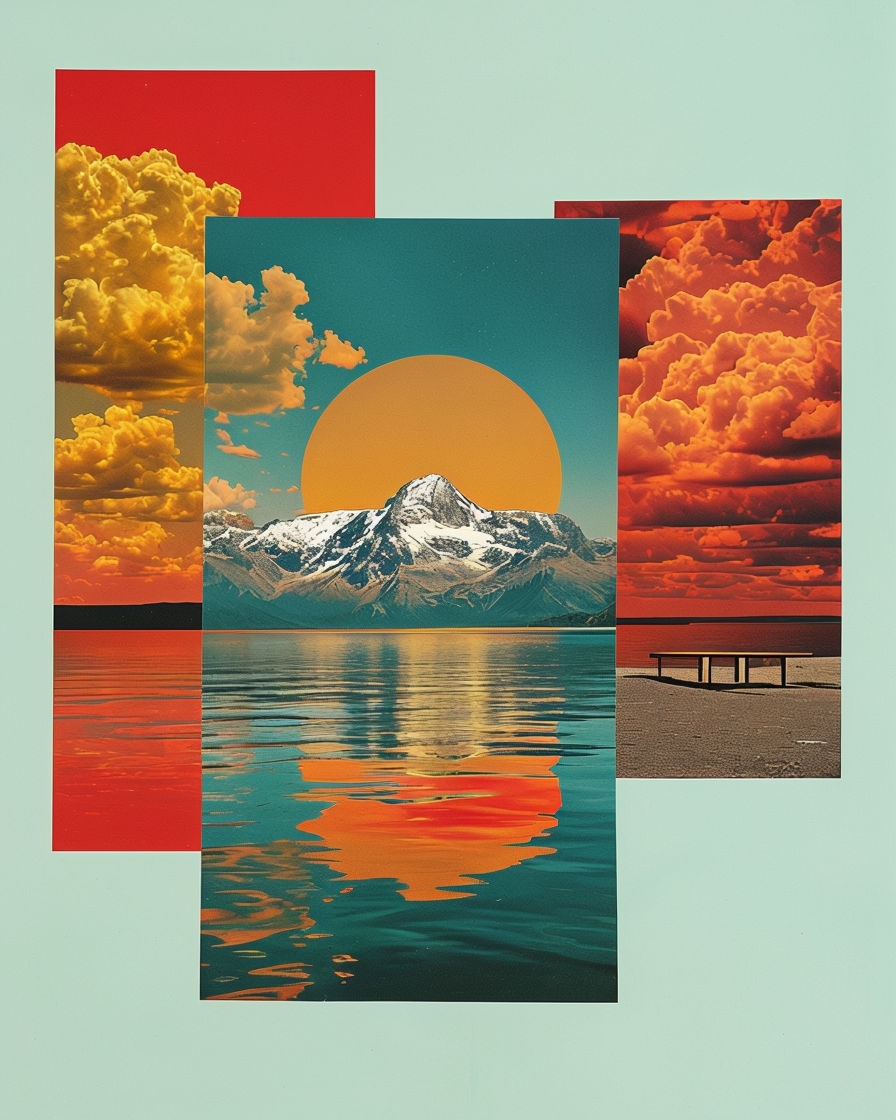 Surreal Landscape Collage Artwork with Vibrant Colors Poster
