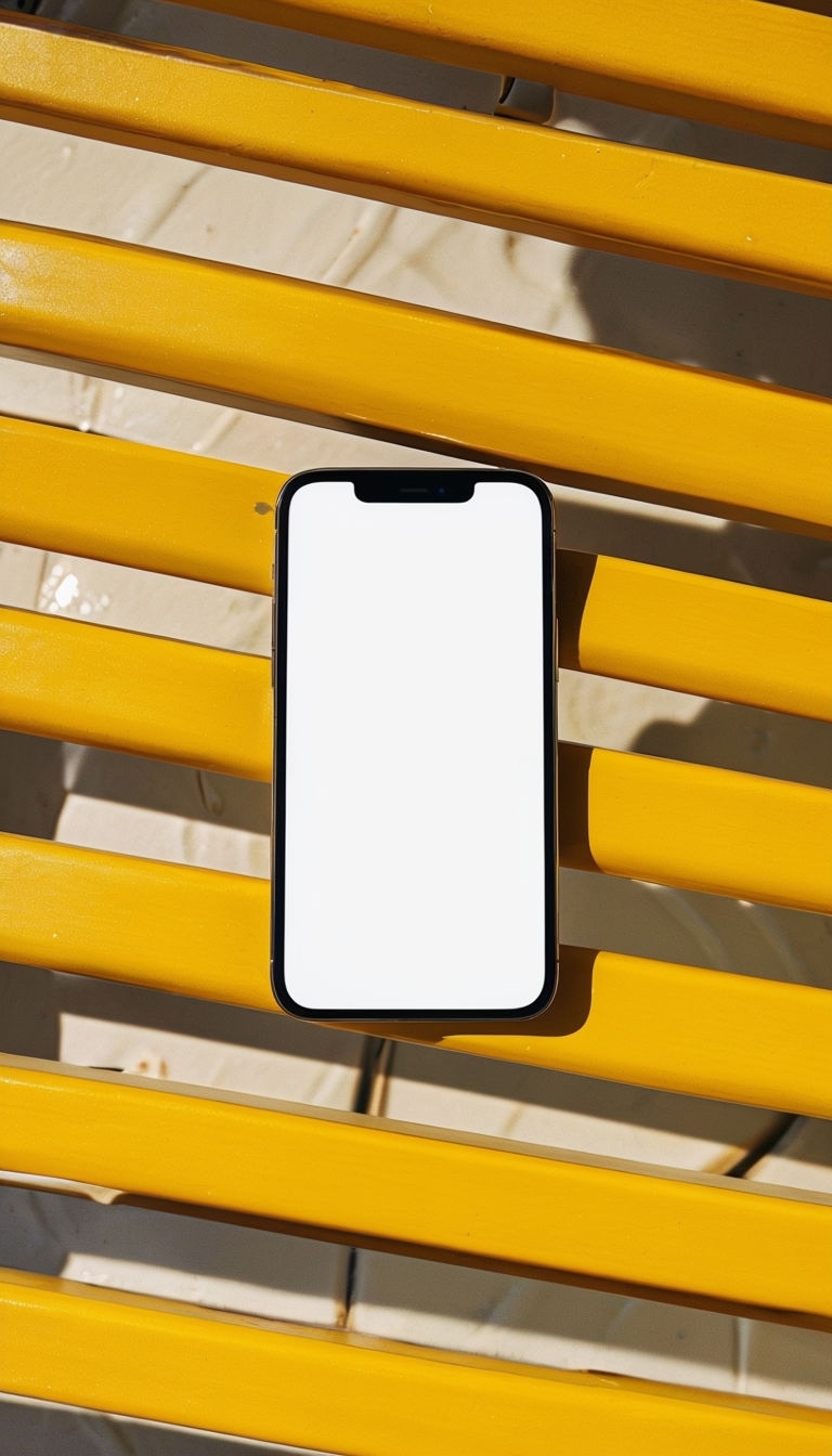 Sleek Modern Smartphone on Bright Yellow Surface Mockup