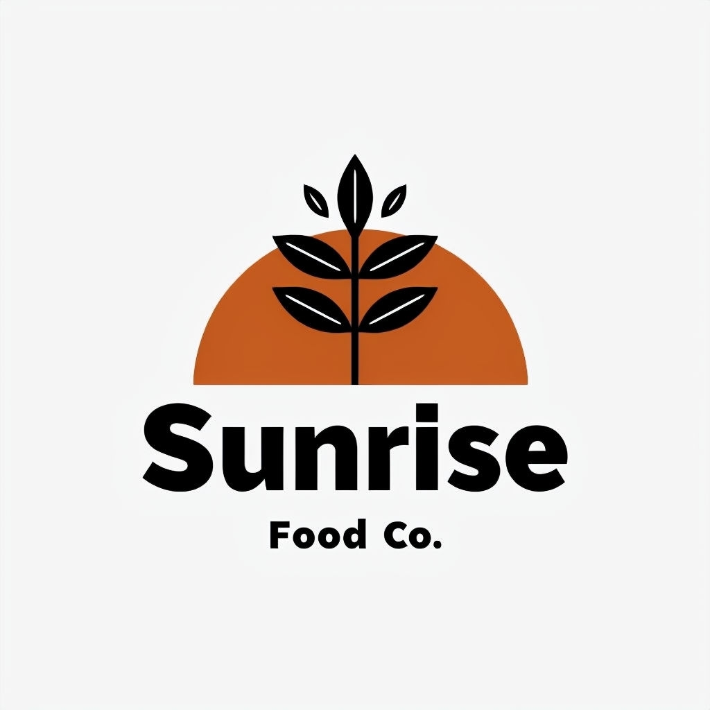 Minimalist Sunrise Food Company Logo Design with Plant Elements