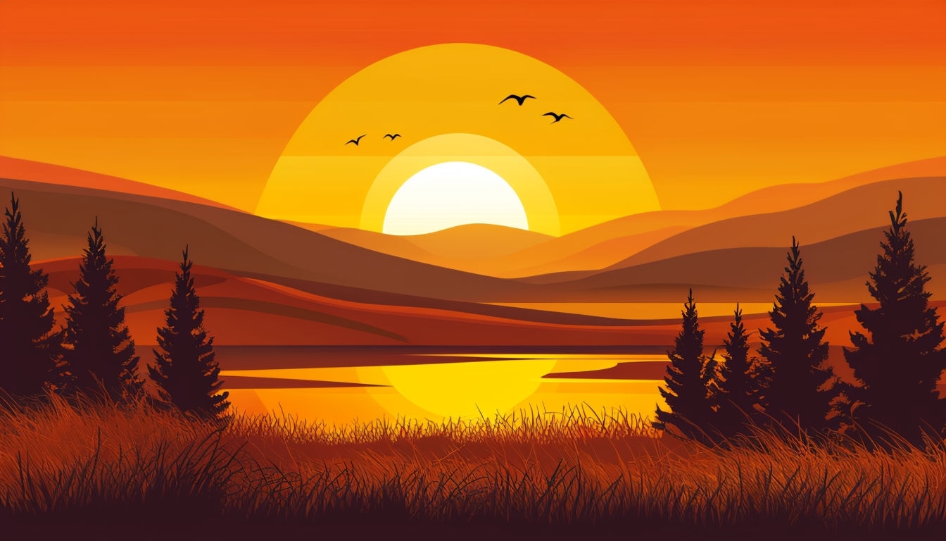 Tranquil Sunset Landscape Vector Art for Virtual Backgrounds
