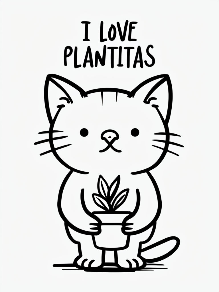 Cute Minimalist Cat Character with Plant T-Shirt