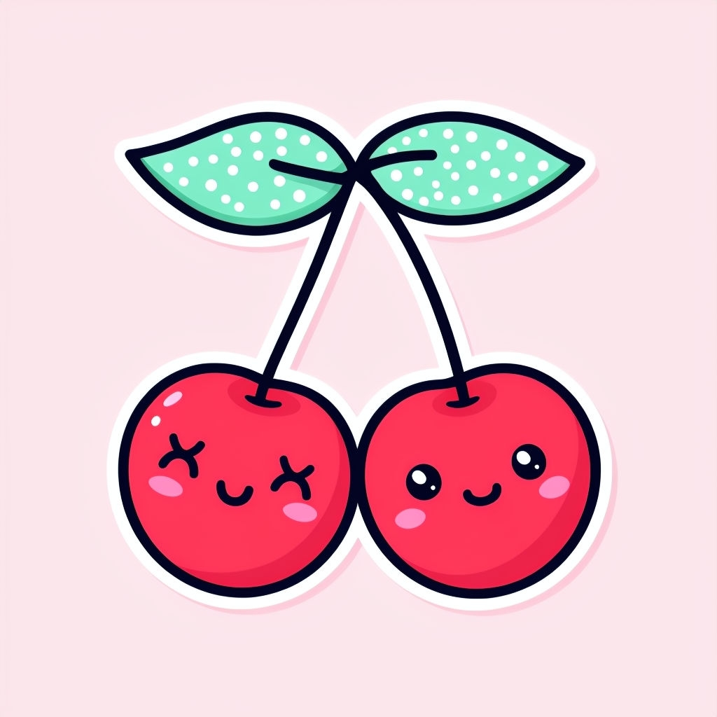 Cheerful Kawaii Cartoon Cherries with Faces Sticker