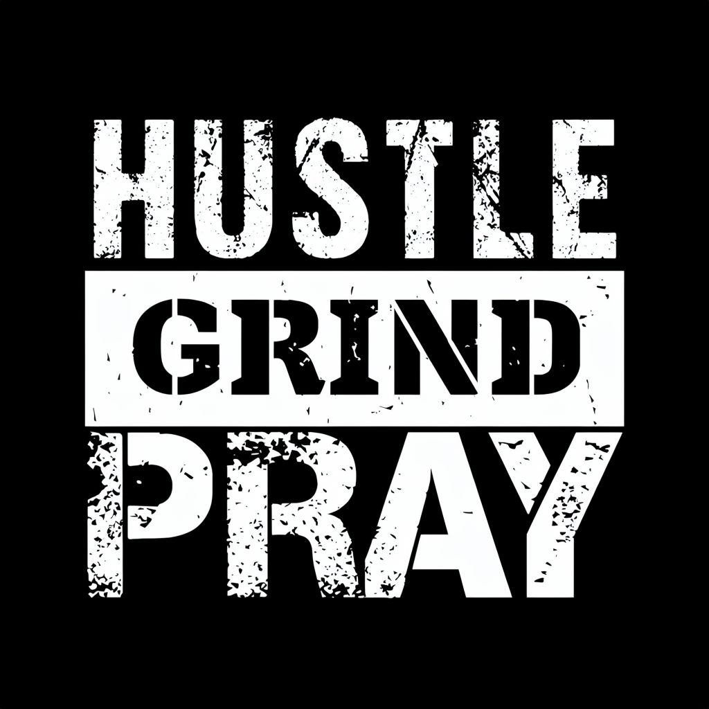 Hustle Grind Pray Motivational Distressed Typography T-shirt
