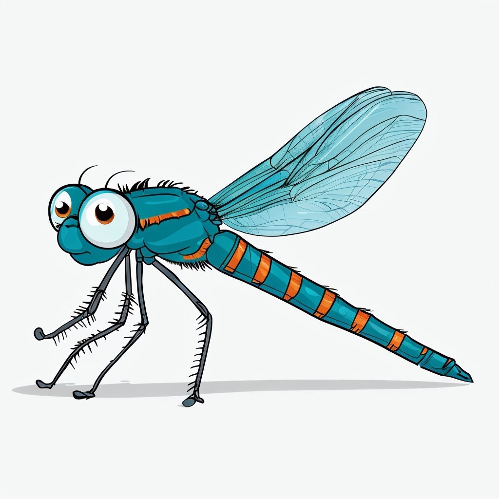 Playful Cartoon Dragonfly Illustration on White Background Art
