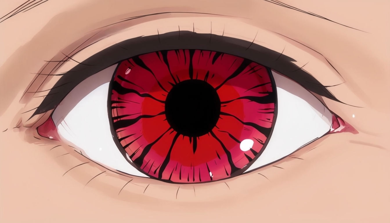 Vivid Anime Eye Illustration with Crimson Iris Backgrounds