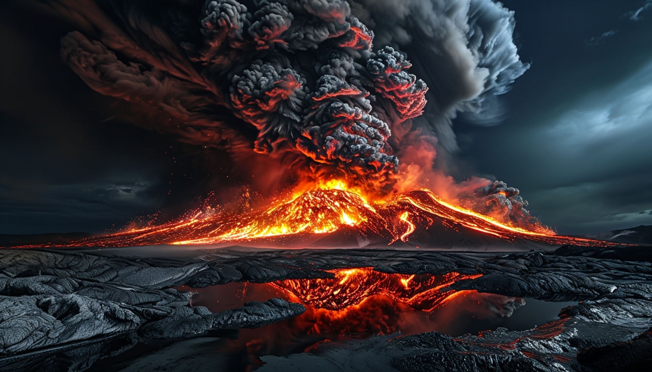 Dramatic Volcanic Eruption Night Sky Background Artwork // Virtual Backgrounds