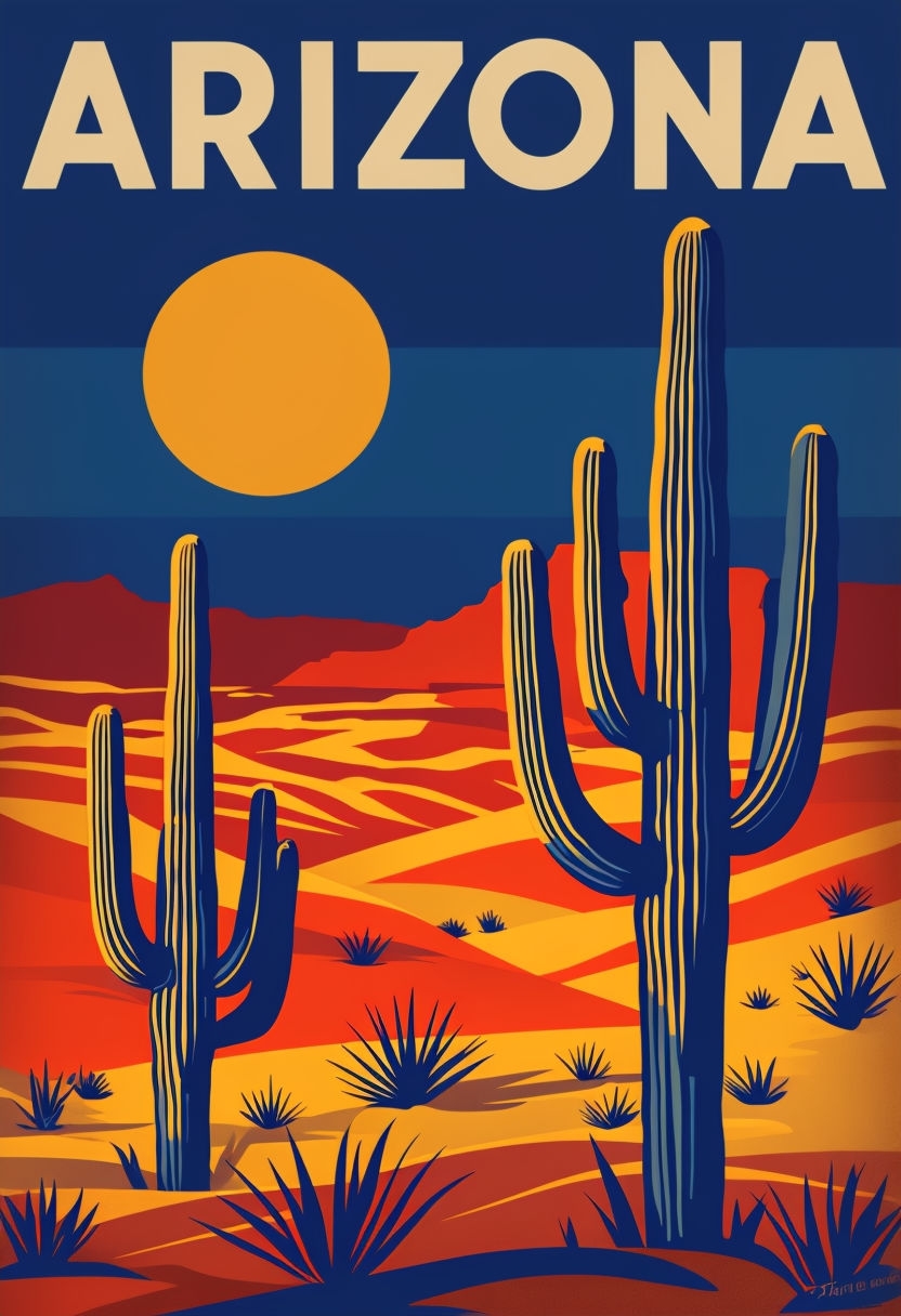 Vintage Arizona Desert Landscape Travel Poster Design