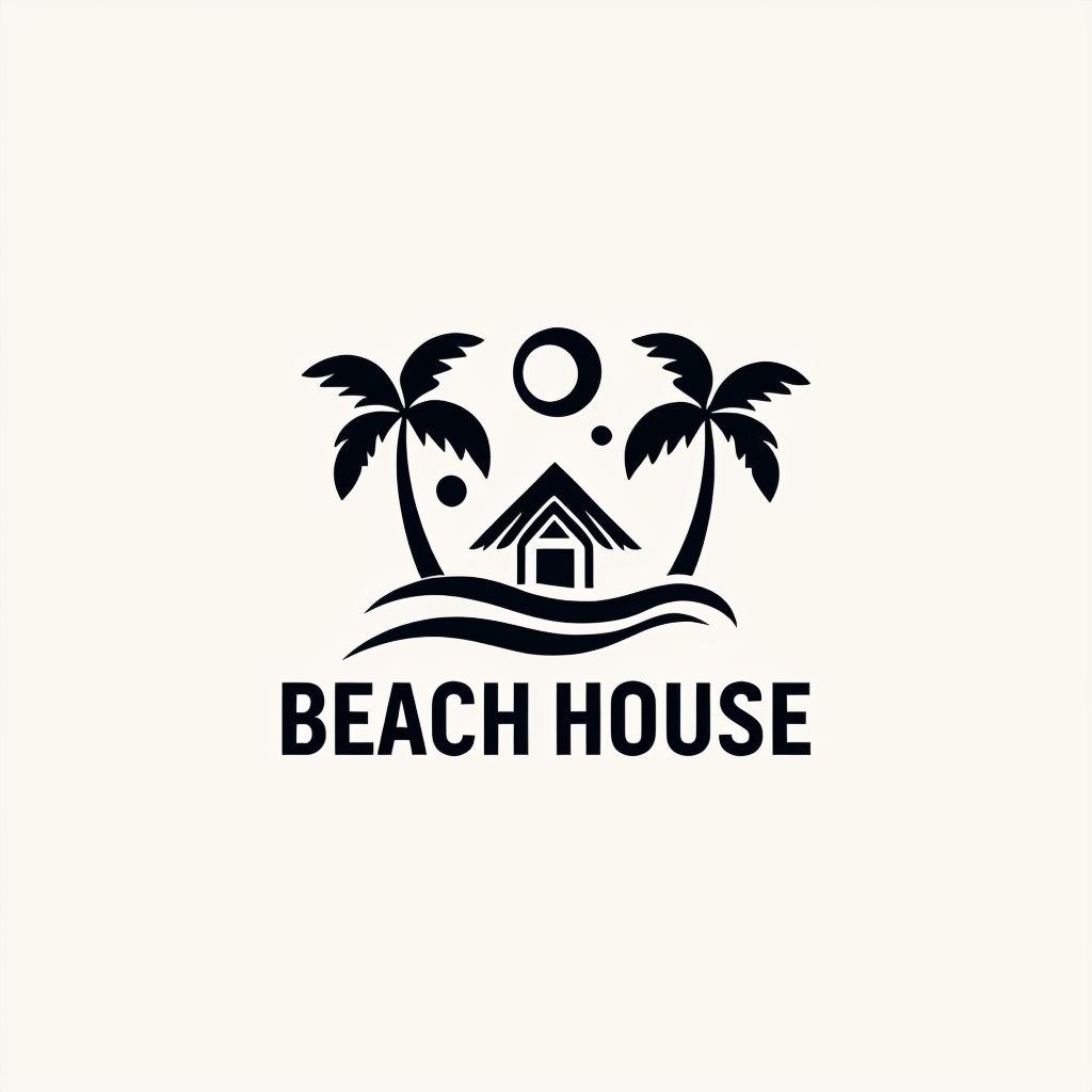 Minimalist Tropical Beach House Logo Design with Palm Trees