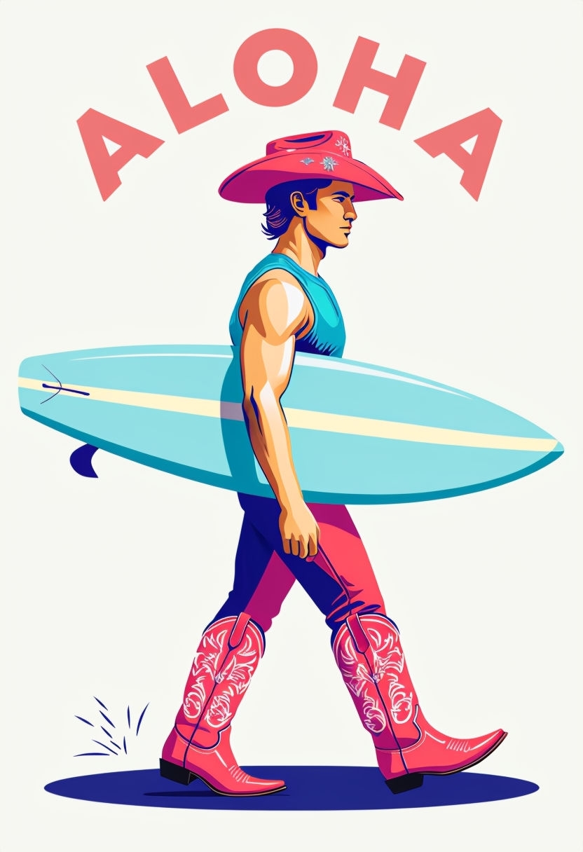 Minimalist Surfing Man with Aloha Theme T-Shirt