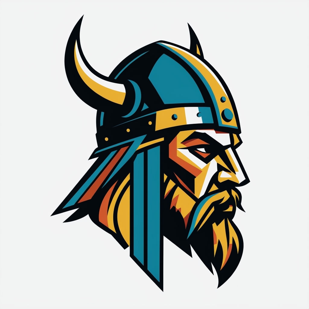 Vibrant Modern Geometric Viking Helmet Illustration Sticker