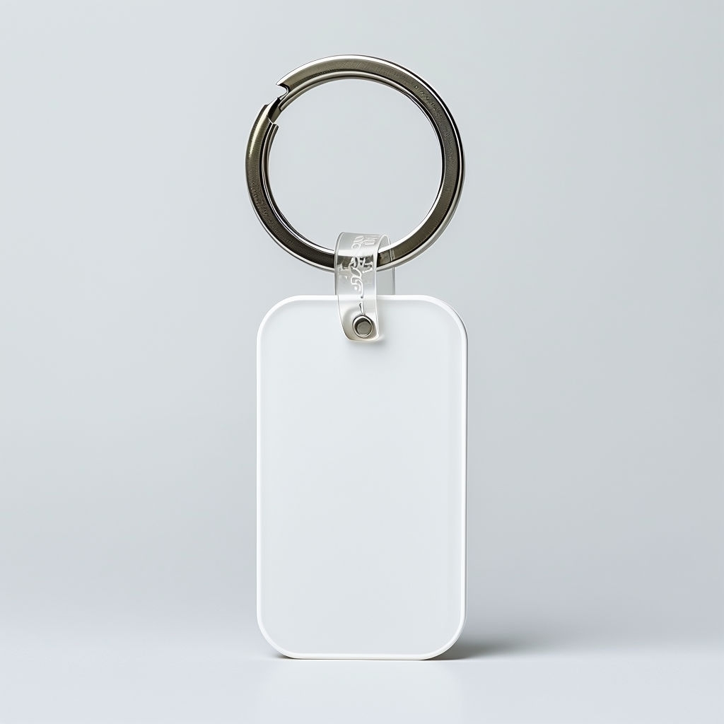 Minimalist White Plastic Keychain Product Photograph Mockup