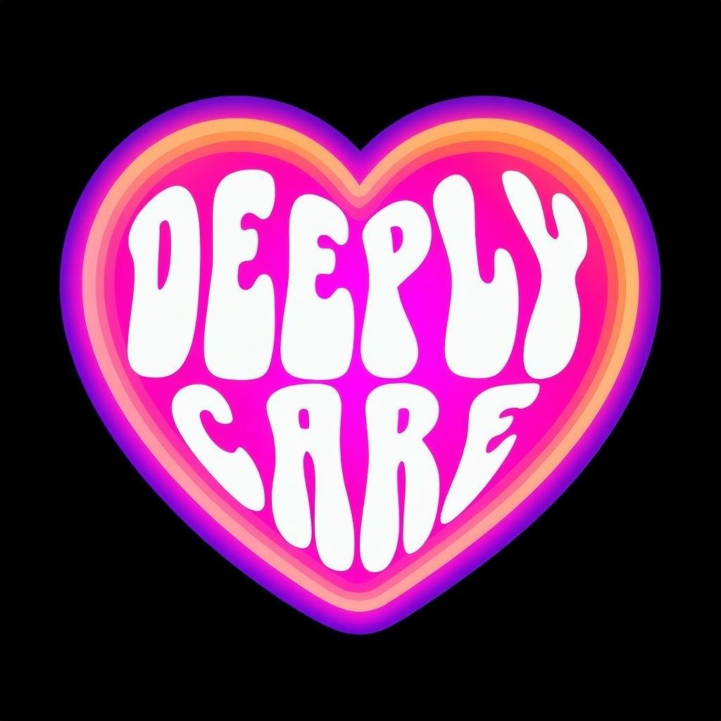 Neon Heart 'DEEPLY CARE' Graphic Design for Trendy Hats