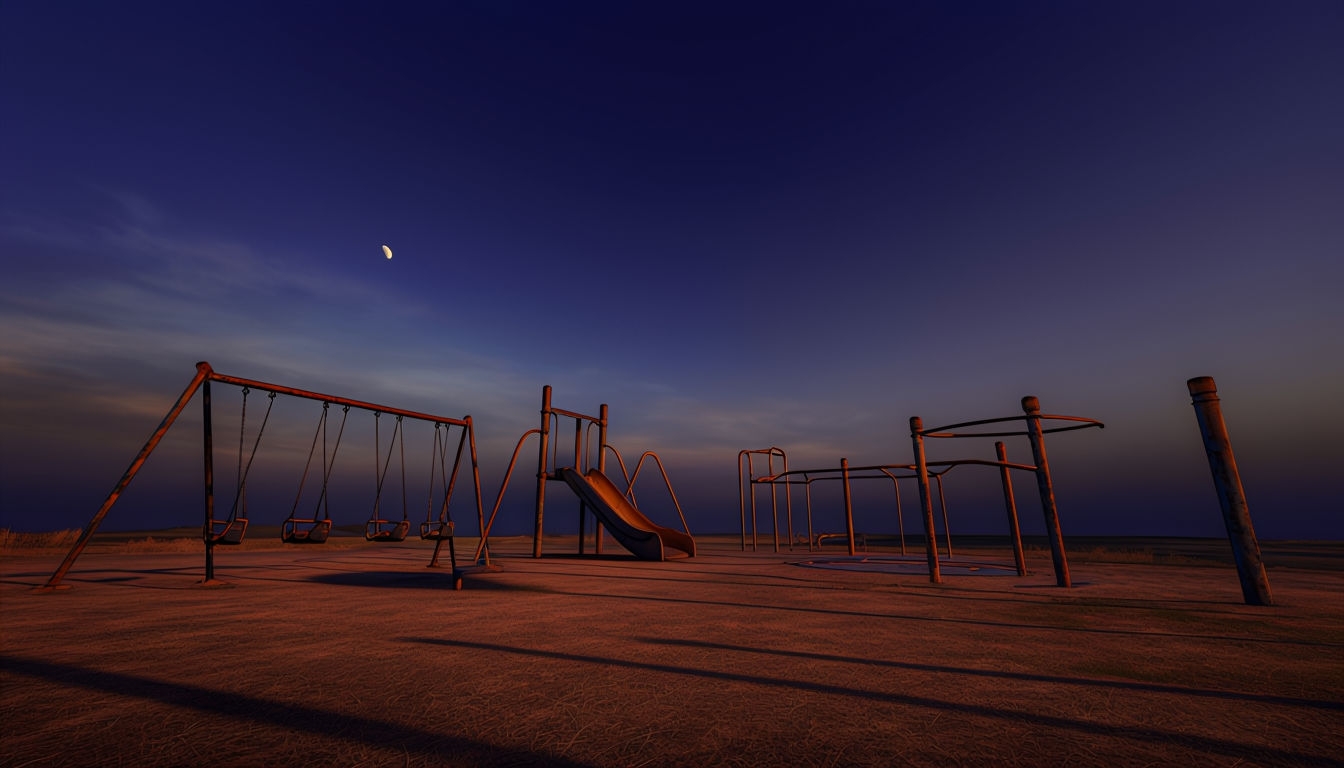Desolate Playground at Dusk with Twilight Sky Virtual Background