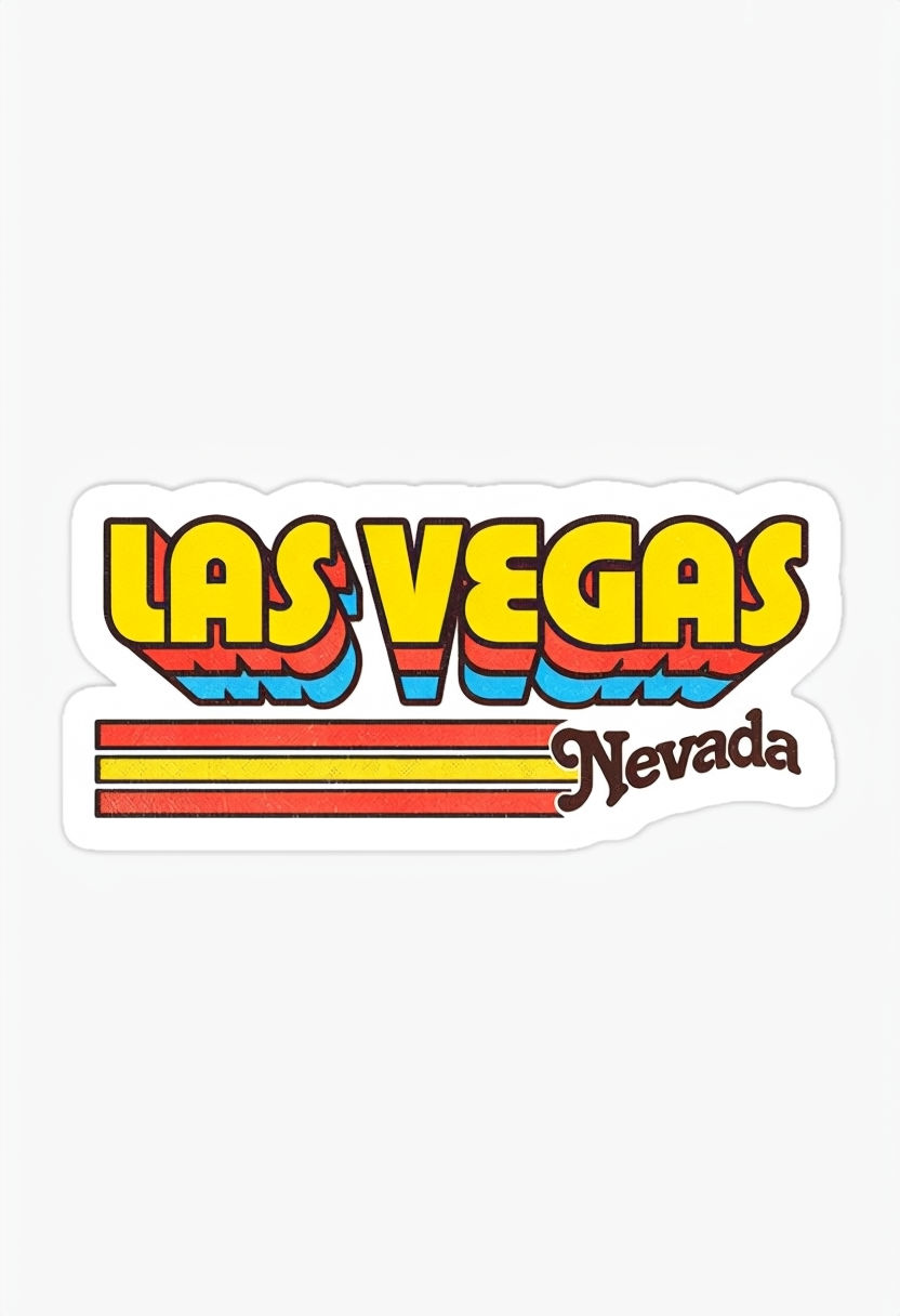 Bold Retro Las Vegas Sticker Design with Colorful Stripes