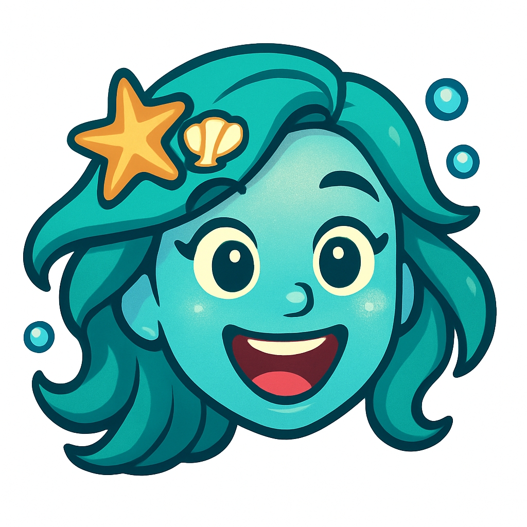 Joyful Cartoon Mermaid Face Illustration with Bubbles Sticker