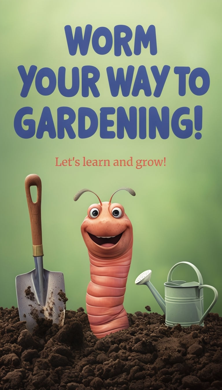 Charming Friendly Worm Gardening Illustration Poster