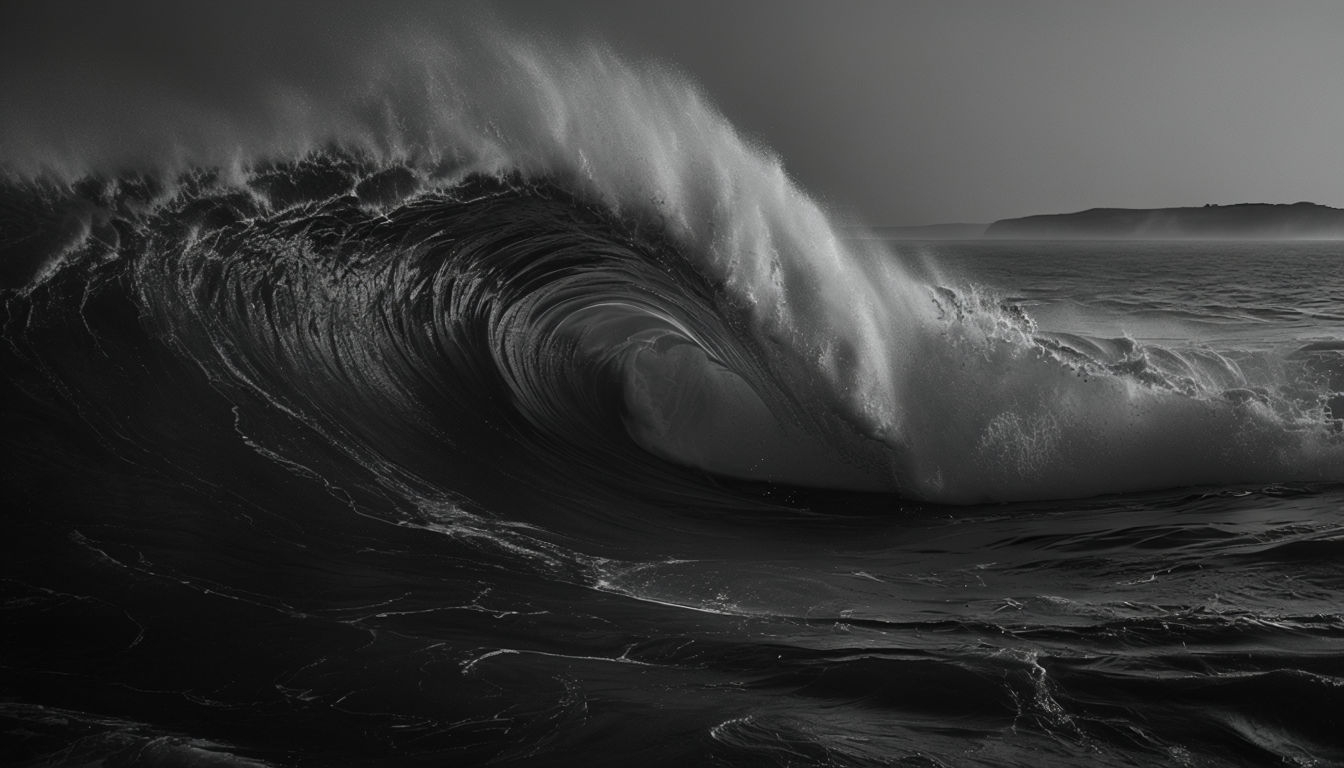 Dramatic Black and White Breaking Wave Photograph Background